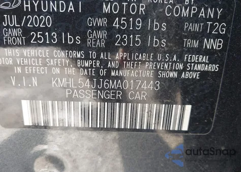 2021 Hyundai Sonata Limited z USA, uszkodzony, nr VIN KMHL54JJ6MA017443